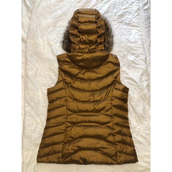 Eddie Bauer Puffer Vest with Faux Fur Trim Metallic Gold Bronze Size M - Picture 4 of 13